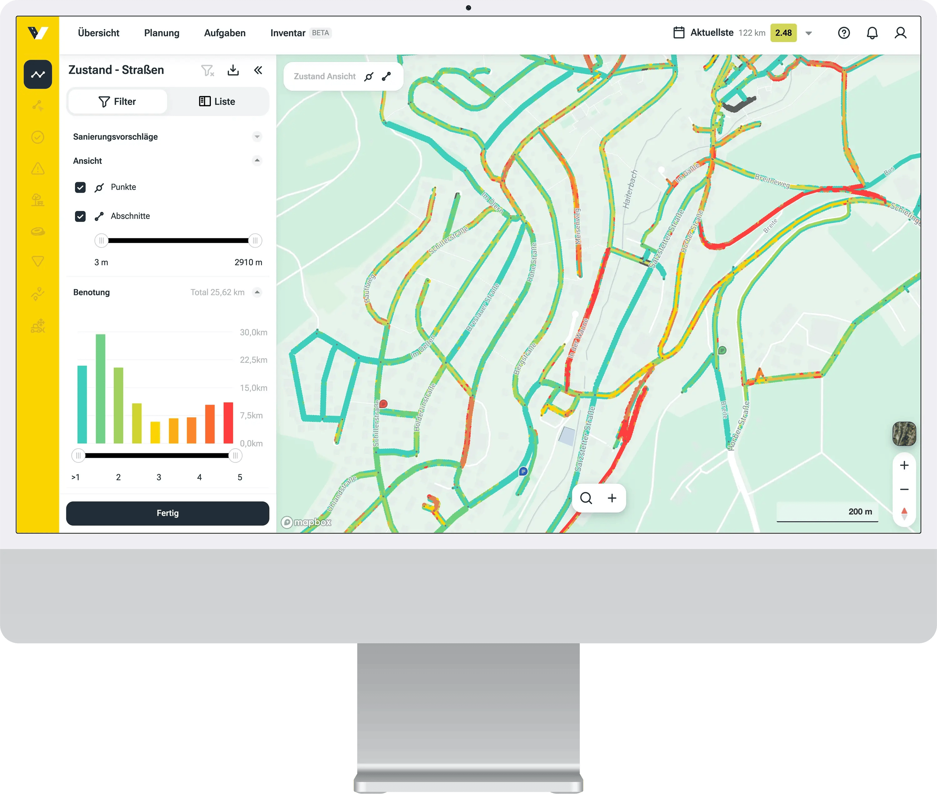 Screenshot des vialytics Web Systems auf einem Mac